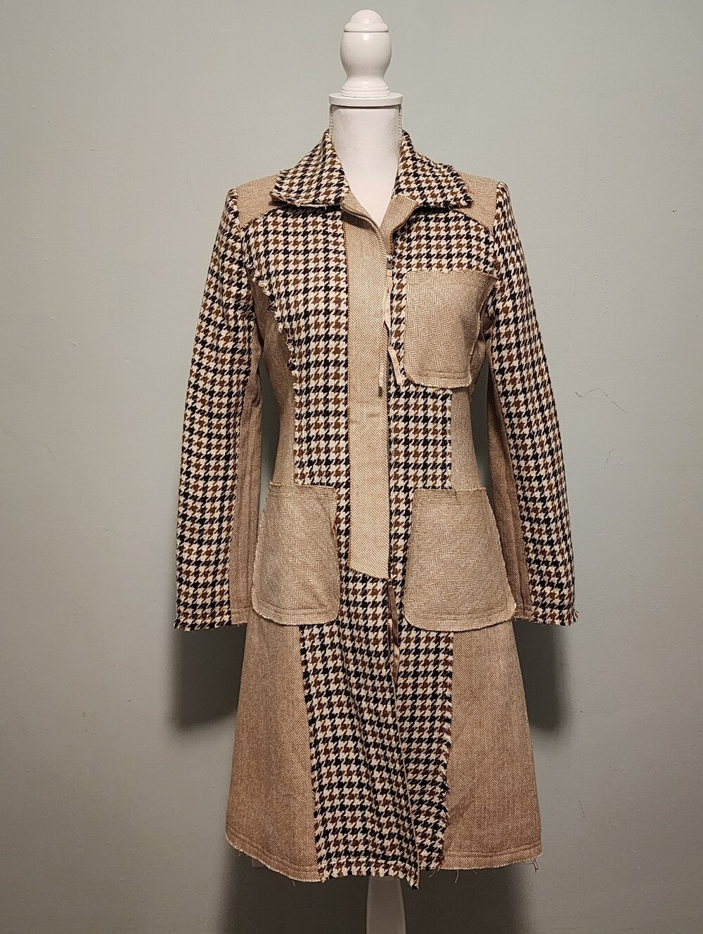 Max & Co Brown Patchwork Houndstooth Women's Coat Size Small